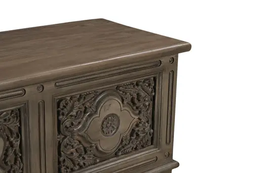 54" Brown Carved Floral Solid Wood Storage Ottoman