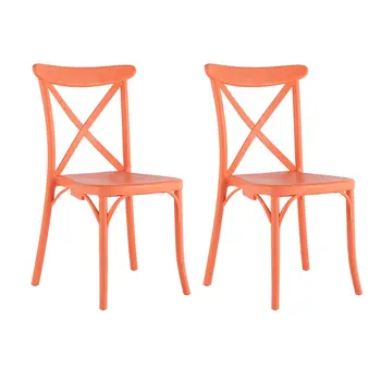 Set of Four 21" Salmon Heavy Duty Plastic Outdoor Stacking Dining Chairs