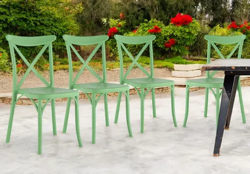 Set of Four 21" Green Heavy Duty Plastic Outdoor Stacking Dining Chairs