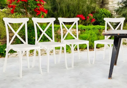 Set of Four 21" White Heavy Duty Plastic Outdoor Stacking Dining Chairs