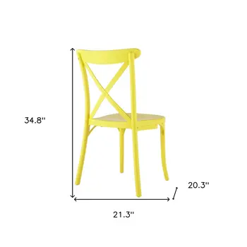 Set of Four Yellow Heavy Duty Plastic Cross Back Dining Side Chairs