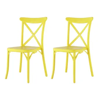 Set of Four Yellow Heavy Duty Plastic Cross Back Dining Side Chairs