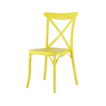 Set of Four Yellow Heavy Duty Plastic Cross Back Dining Side Chairs