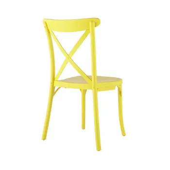 Set of Four Yellow Heavy Duty Plastic Cross Back Dining Side Chairs