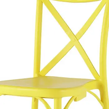 Set of Four Yellow Heavy Duty Plastic Cross Back Dining Side Chairs