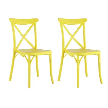 Set of Four Yellow Heavy Duty Plastic Cross Back Dining Side Chairs