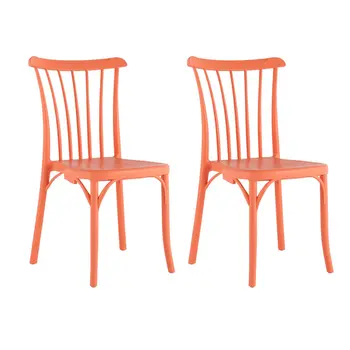 Set of Four 22" Salmon Heavy Duty Plastic Outdoor Stacking Dining Chairs
