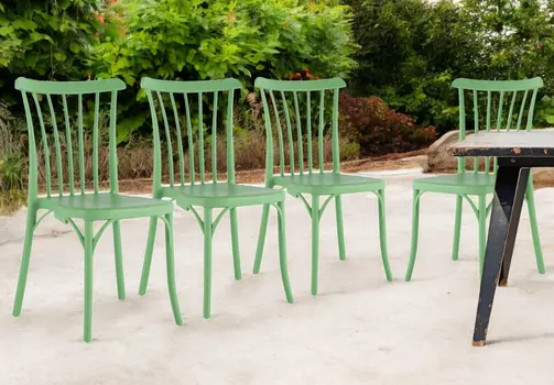 Set of Four 22" Green Heavy Duty Plastic Outdoor Stacking Dining Chairs