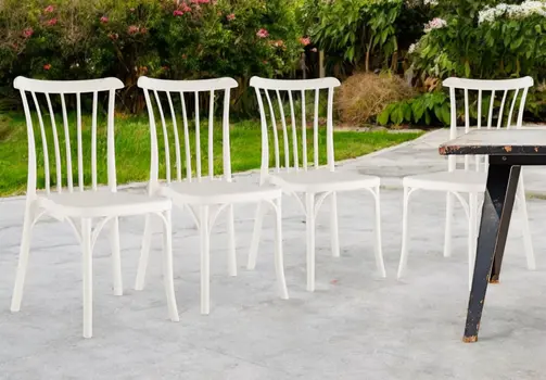Set of Four 22" White Heavy Duty Plastic Outdoor Stacking Dining Chairs