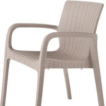 Set of Four 24" Taupe Faux Rattan Heavy Duty Plastic Outdoor Stacking Arm Chairs