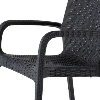 Set of Four 24" Black Faux Rattan Heavy Duty Plastic Outdoor Stacking Arm Chairs