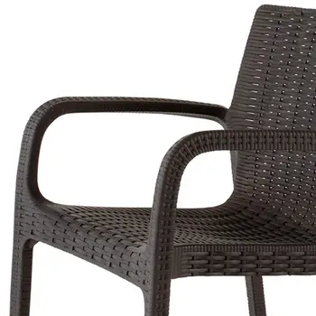 Set of Four 24" Brown Faux Rattan Heavy Duty Plastic Outdoor Stacking Arm Chairs