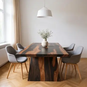 75" Brown Solid Wood Pedestal Base Dining Table