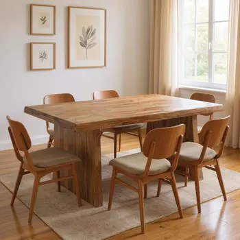 74" Brown Solid Wood Double Pedestal Base Dining Table
