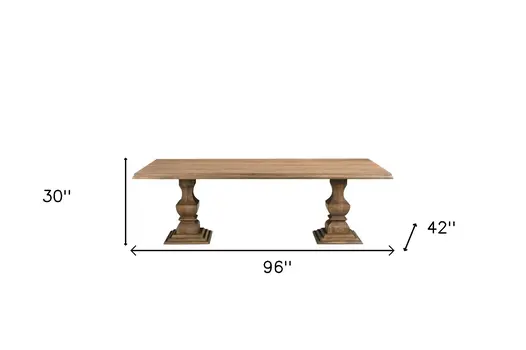 96" Brown Solid Wood Double Pedestal Base Dining Table