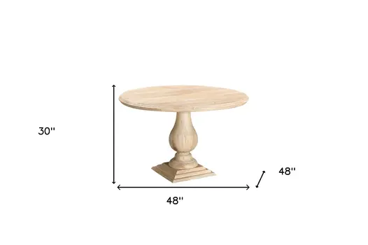 48" Natural Solid Wood Pedestal Base Round Top Dining Table