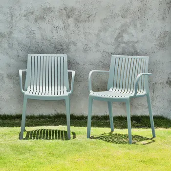 Set of Four 22" Baby Blue Heavy Duty Plastic Outdoor Stacking Arm Chairs