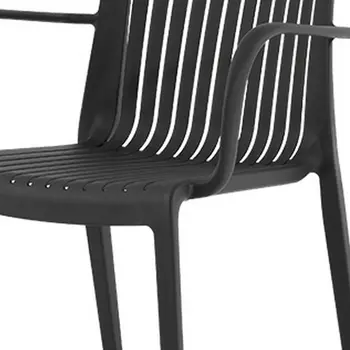 Set of Four 22" Black Heavy Duty Plastic Outdoor Stacking Arm Chairs