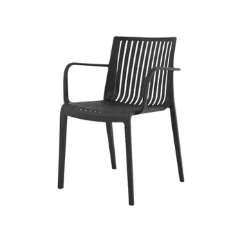 Set of Four 22" Black Heavy Duty Plastic Outdoor Stacking Arm Chairs