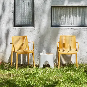 Set of Four 22" Yellow Heavy Duty Plastic Outdoor Stacking Arm Chairs