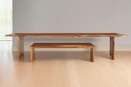 60" Brown Solid Wood Live Edge Dining Bench