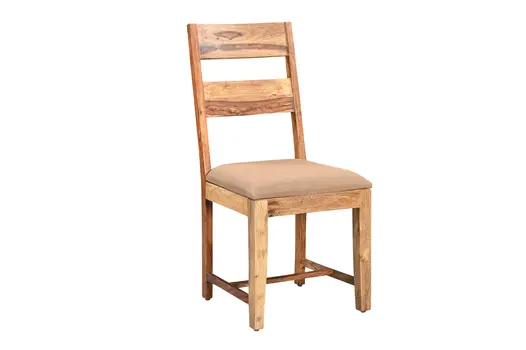 Set of Two Brown Fabric And Wood Ladder Back Dining Side Chairs