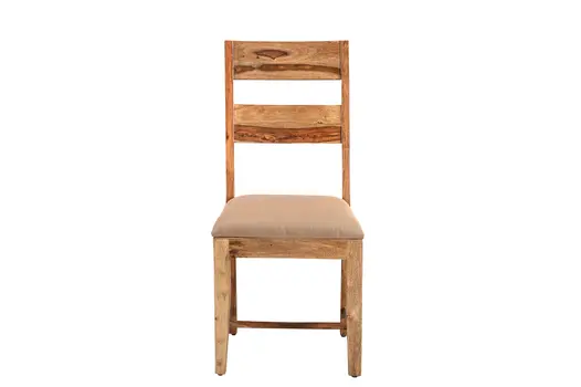 Set of Two Brown Fabric And Wood Ladder Back Dining Side Chairs