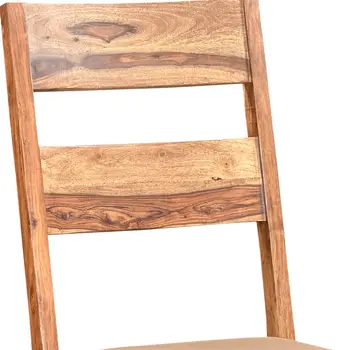 Set of Two Brown Fabric And Wood Ladder Back Dining Side Chairs