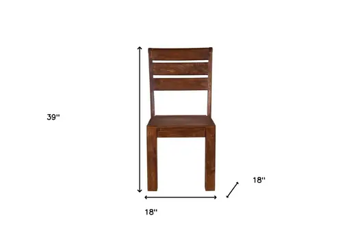 Set of Two Brown Solid Wood Ladder Back Dining Side Chairs
