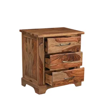 27" Brown Solid Wood Live Edge Three Drawer Nightstand