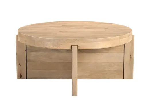36" Natural Solid Wood Round Cross Legs Coffee Table