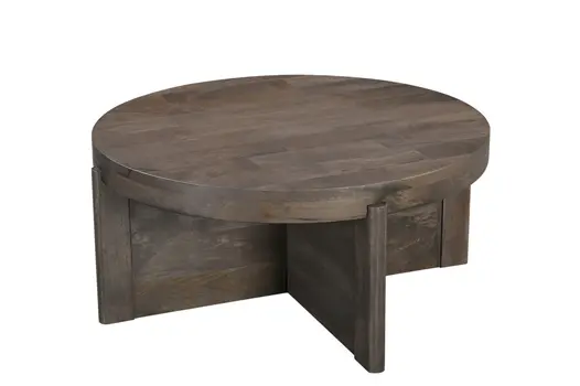 36" Brown Solid Wood Round Cross Legs Coffee Table