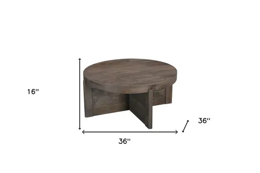 36" Brown Solid Wood Round Cross Legs Coffee Table