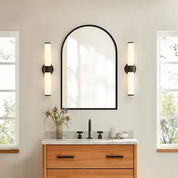 24" Black Arch Metal Framed Mirror Set