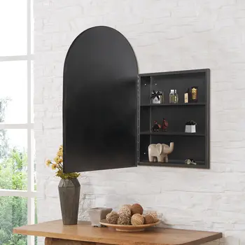 24" Black Arch Metal Framed Mirror Set