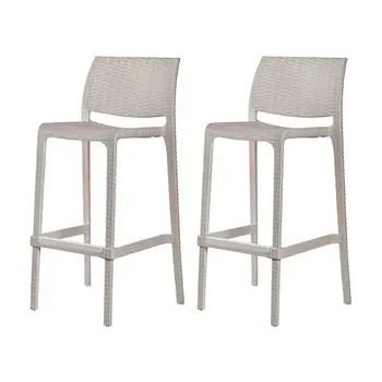 Set of Four 30" Taupe Faux Rattan Heavy Duty Plastic Outdoor Bar Height Chairs