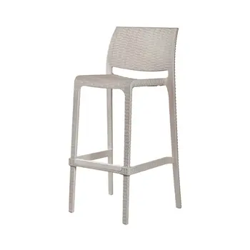 Set of Four 30" Taupe Faux Rattan Heavy Duty Plastic Outdoor Bar Height Chairs