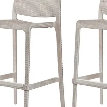 Set of Four 30" Taupe Faux Rattan Heavy Duty Plastic Outdoor Bar Height Chairs