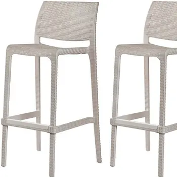 Set of Four 30" Taupe Faux Rattan Heavy Duty Plastic Outdoor Bar Height Chairs