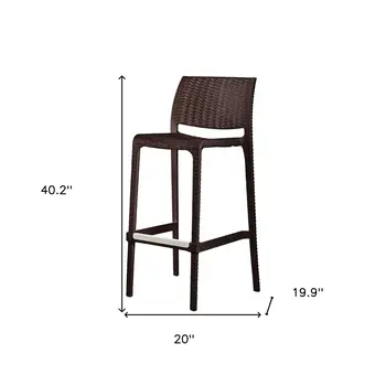 Set of Four 30" Brown Faux Rattan Heavy Duty Plastic Low Back Outdoor Bar Height Chairs