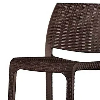 Set of Four 30" Brown Faux Rattan Heavy Duty Plastic Low Back Outdoor Bar Height Chairs