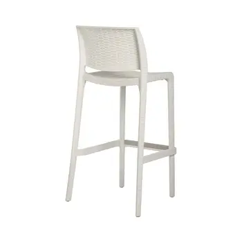 Set of Four 30" White Faux Rattan Heavy Duty Plastic Low Back Outdoor Bar Height Chairs