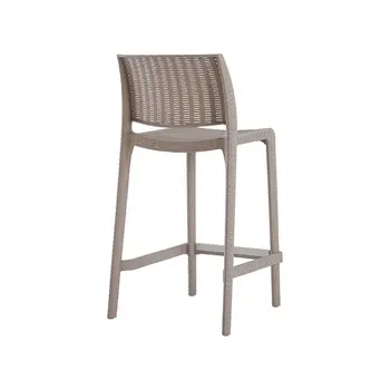 Set of Four 26" Taupe Faux Rattan Heavy Duty Plastic Low Back Outdoor Counter Height Bar Chairs