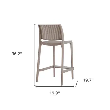 Set of Four 26" Taupe Faux Rattan Heavy Duty Plastic Low Back Outdoor Counter Height Bar Chairs