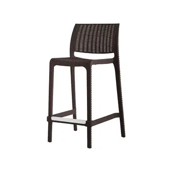 Set of Four 26" Brown Faux Rattan Heavy Duty Plastic Low Back Outdoor Counter Height Bar Chairs