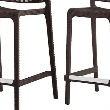 Set of Four 26" Brown Faux Rattan Heavy Duty Plastic Low Back Outdoor Counter Height Bar Chairs
