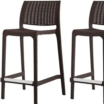 Set of Four 26" Brown Faux Rattan Heavy Duty Plastic Low Back Outdoor Counter Height Bar Chairs