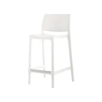 Set of Four 26" White Faux Rattan Heavy Duty Plastic Low Back Outdoor Counter Height Bar Chairs