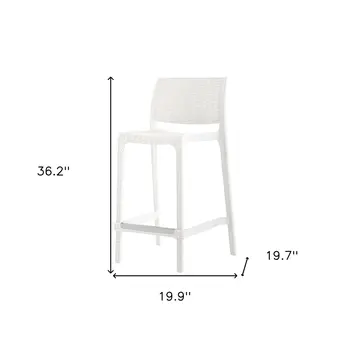 Set of Four 26" White Faux Rattan Heavy Duty Plastic Low Back Outdoor Counter Height Bar Chairs