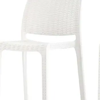 Set of Four 26" White Faux Rattan Heavy Duty Plastic Low Back Outdoor Counter Height Bar Chairs